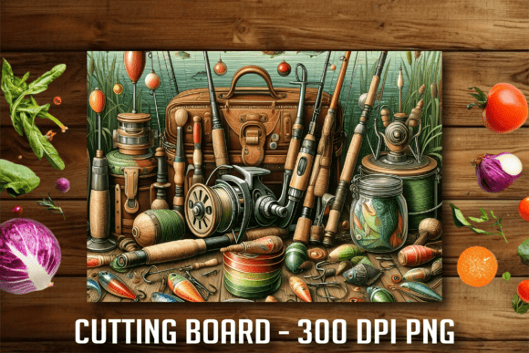 Download Antique Fishing Tackle Cutting Board - Fish Collection