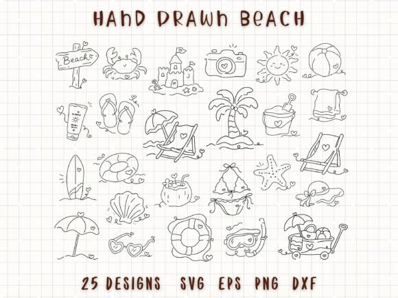 Download Hand Drawn Beach Doodle Bundle - Hand drawn Collection