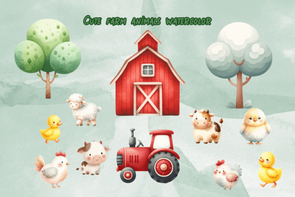 Download Cute Farm Animals Watercolor - Cute farm animals Collection