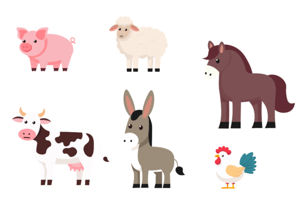 Download Cute Farm Animals Vector Illustration - Cute farm animals Collection