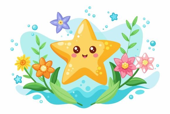 Download Star Fish Animal Cartoon with Flowers on - Fish Collection