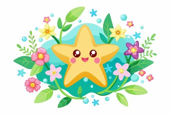 Download Star Fish Animal Cartoon with Flowers on - Fish Collection
