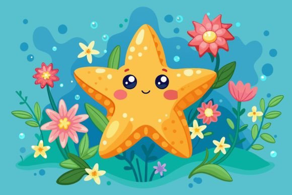 Download Star Fish Animal Cartoon with Flowers on - Fish Collection