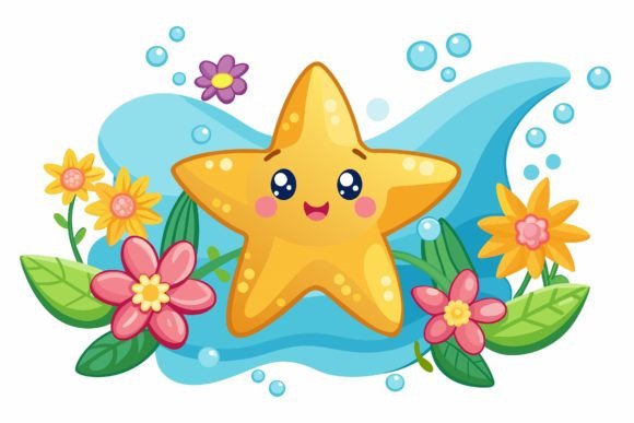 Download Star Fish Animal Cartoon with Flowers on - Fish Collection