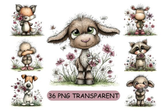 Download 36 Cute Farm Animals PNG Clipart Set - Cute farm animals Collection