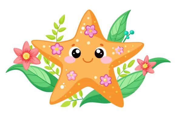 Download Star Fish Animal Cartoon with Flowers on - Fish Collection