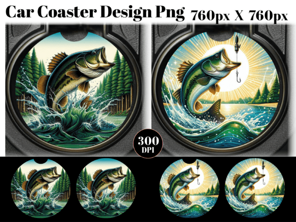 Download Bass Fishing Car Coaster PNG Sublimation - Fish Collection