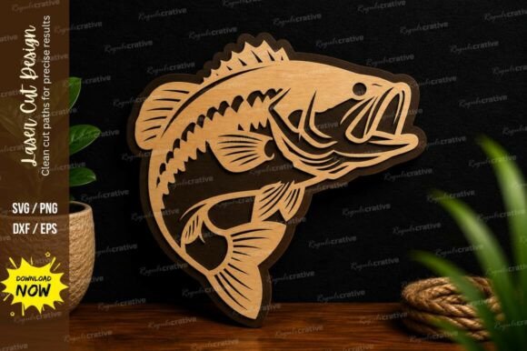 Download Jumping Bass Fish Wildlife Laser Cut SVG - Fish Collection