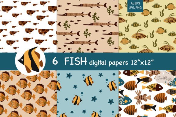 Download Fish Digital Paper, Sea Animals Pattern - Fish Collection