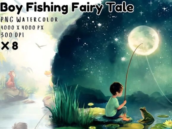 Download Watercolor Boy Fishing Clipart Image - Fish Collection
