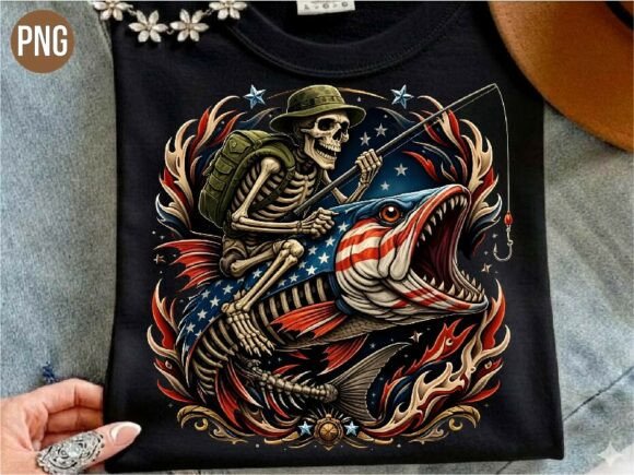 Download Patriotic Skeleton Fishing USA PNG Shirt - Fish Collection