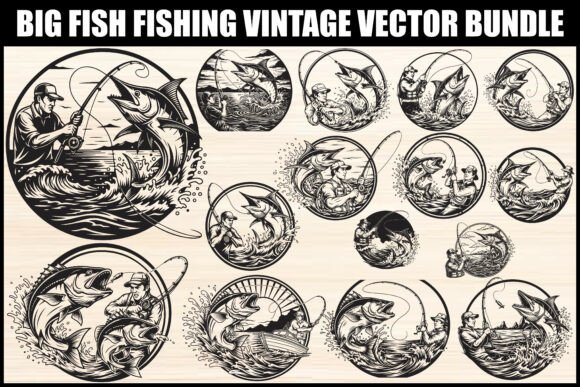 Download Big Fish Fishing Vintage Vector Bundle - Fish Collection