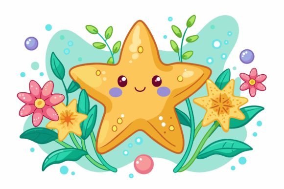 Download Star Fish Animal Cartoon with Flowers on - Fish Collection