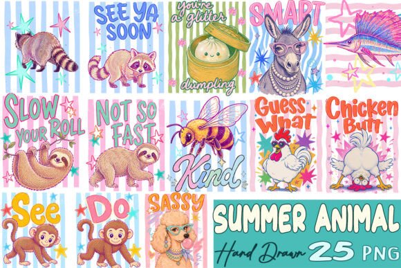 Download Striped Summer Animal Hand Drawn Bundle - Hand drawn Collection