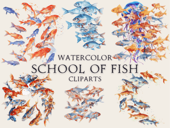 Download Watercolor School of Fish Clipart - Fish Collection