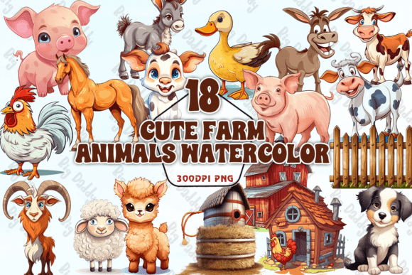 Download Cute Farm Animals Watercolor Clipart PNG - Cute farm animals Collection