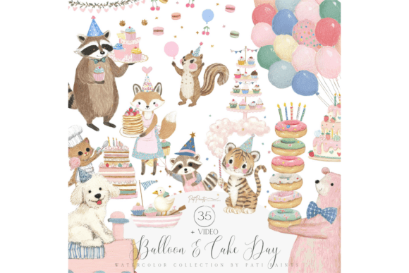 Download Watercolor Sweet Birthday Animals Bundle - Animals bundle Collection